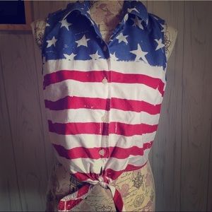Vintage USA Flag Pattern Crop Top